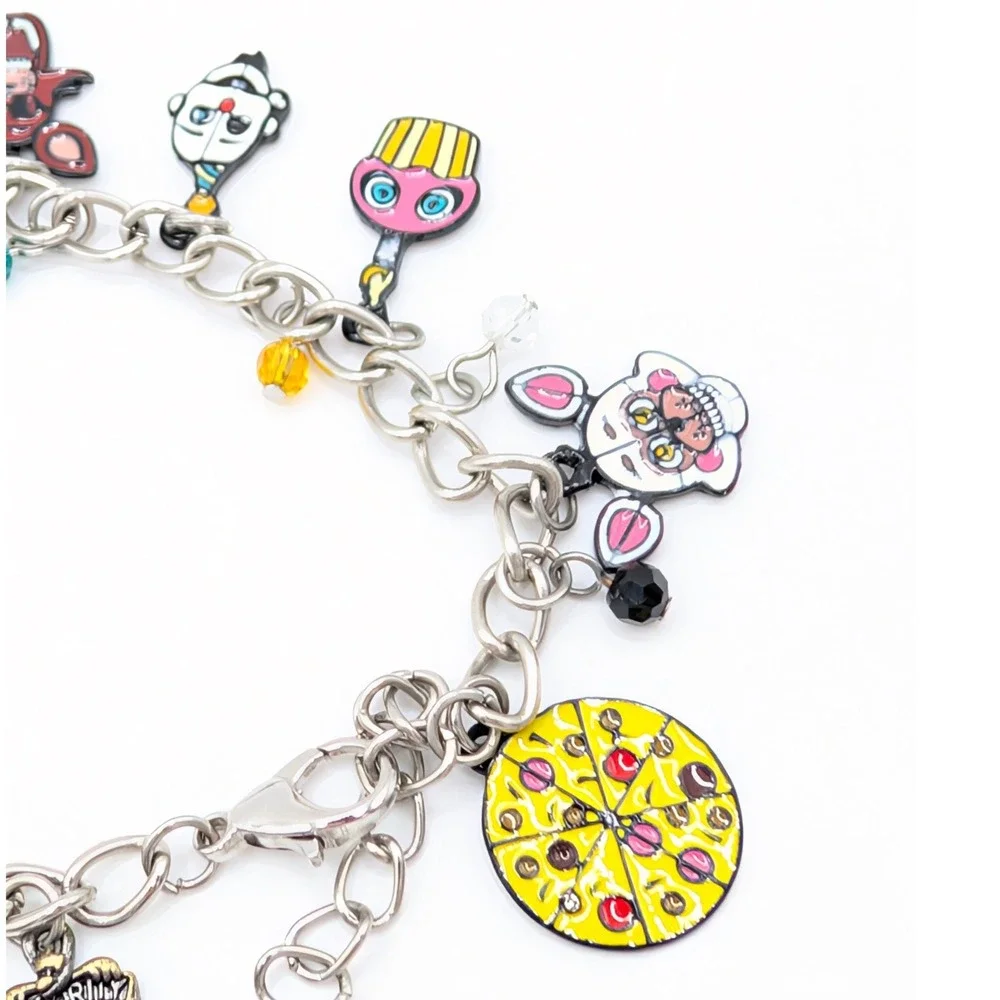 Five Nights at Freddys FNAF Charm Bracelet Enamel Characters Silver Tone 8in